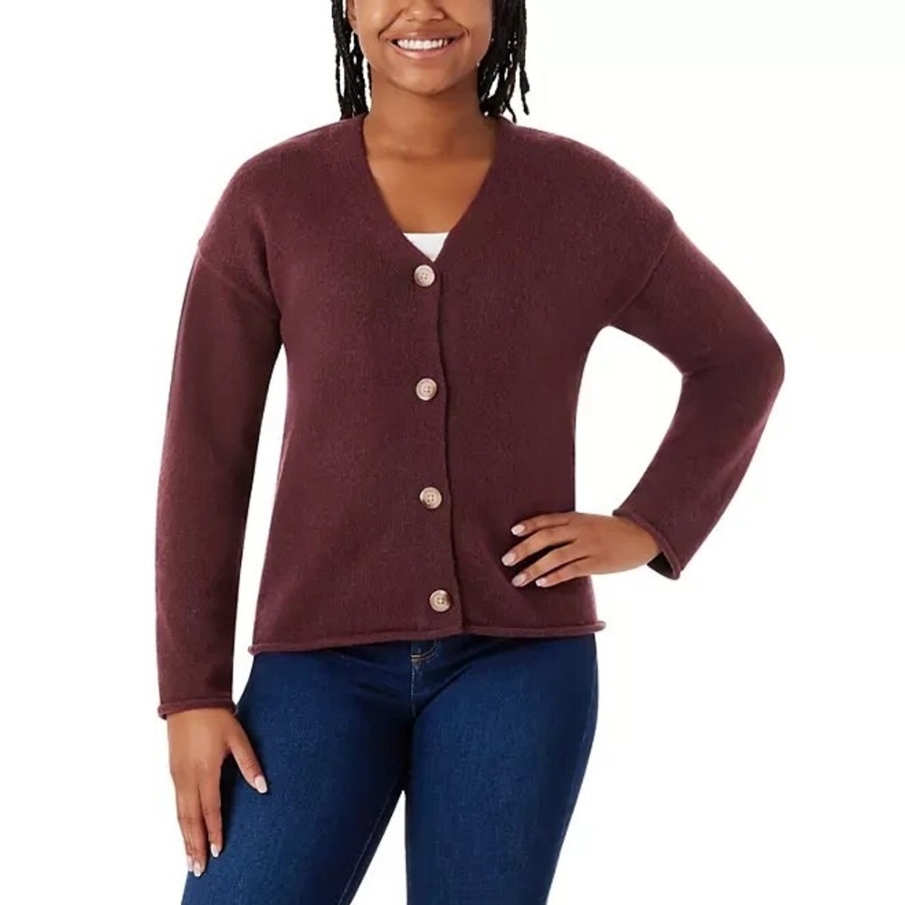Member's Mark Women V-Neck Cardigan XXL Crimson Burgundy Sweater